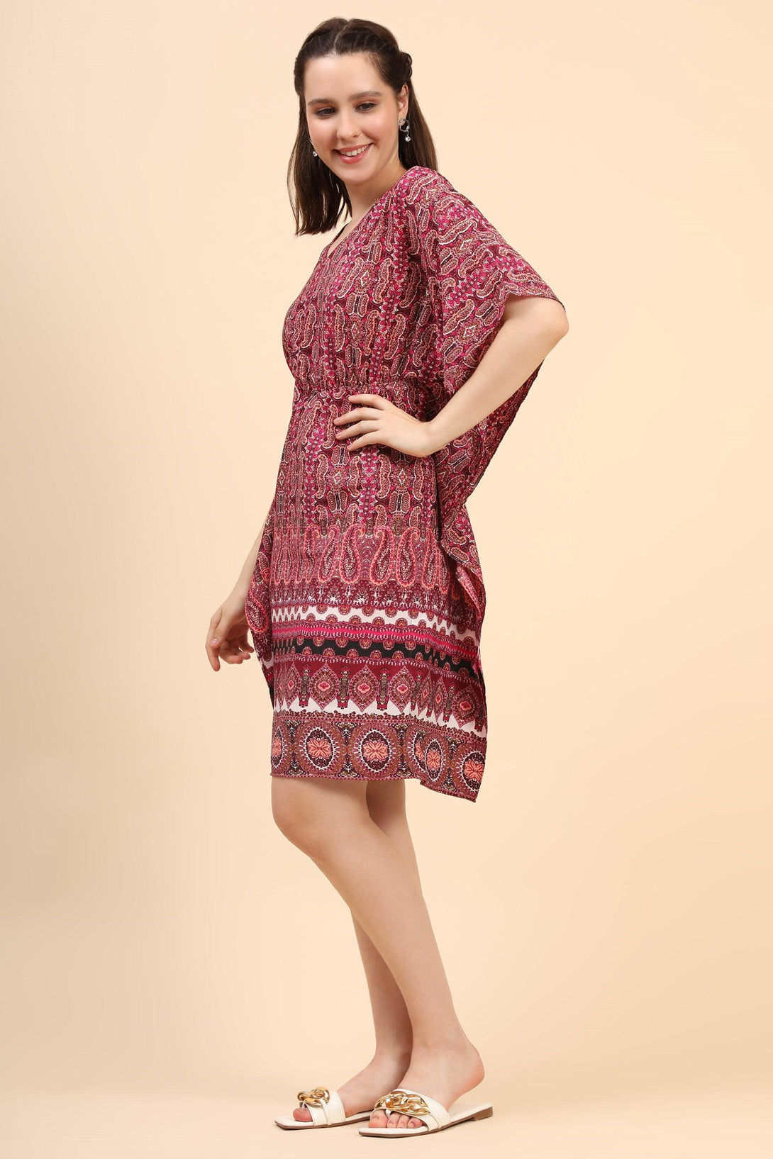 Women's Printed Short Kaftan In Crepe - MIRACOLOS by Ruchi - Indiakreations