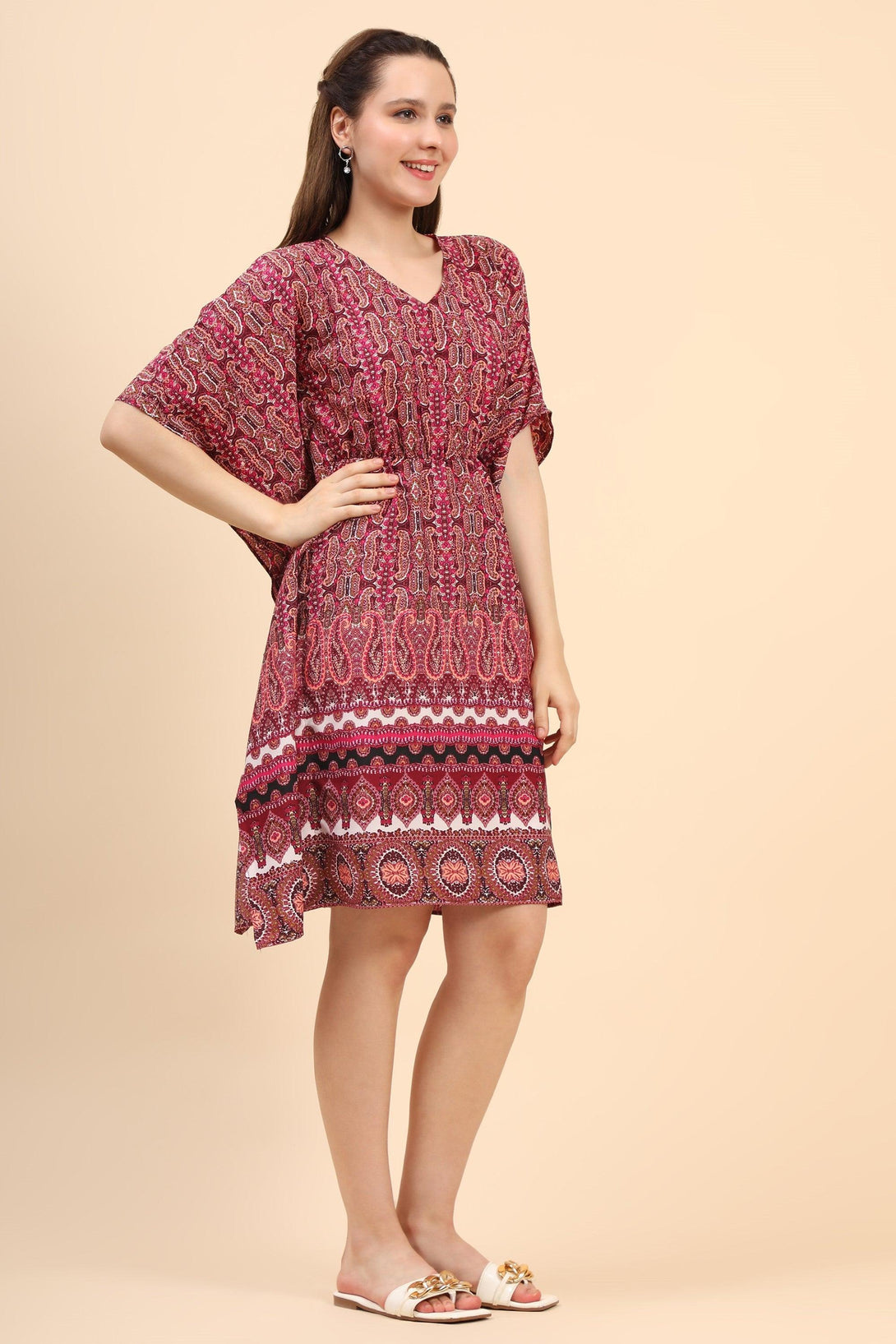 Women's Printed Short Kaftan In Crepe - MIRACOLOS by Ruchi - Indiakreations