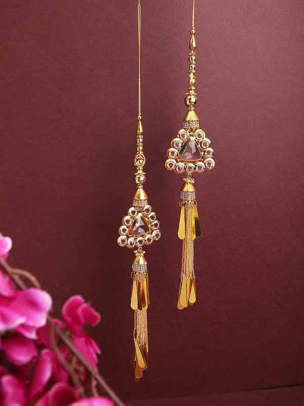 Women's wedding Handmade Hanging bridal heavy Gold Tassels Lehange Fancy Beautiful Pair of Latkans - Anikas Creation