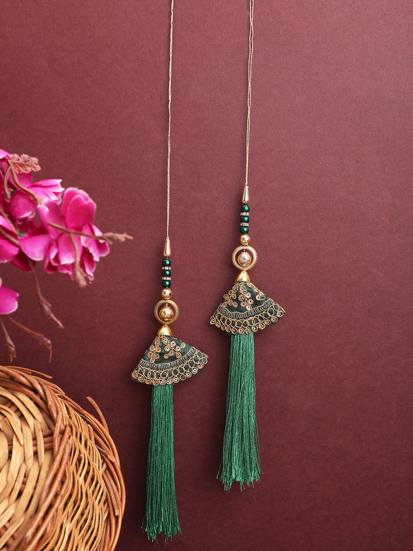 Women's wedding Handmade Hanging bridal heavy Green Tassels Lehange Fancy Beautiful Pair of Latkans - Anikas Creation