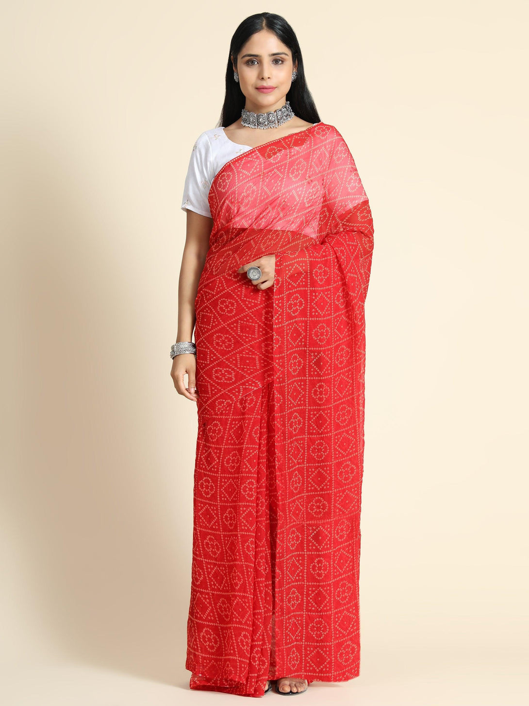 Women's Red Color Beautiful Ethnic Wear saree with embroidered work Blouse - AAISHREE - Indiakreations