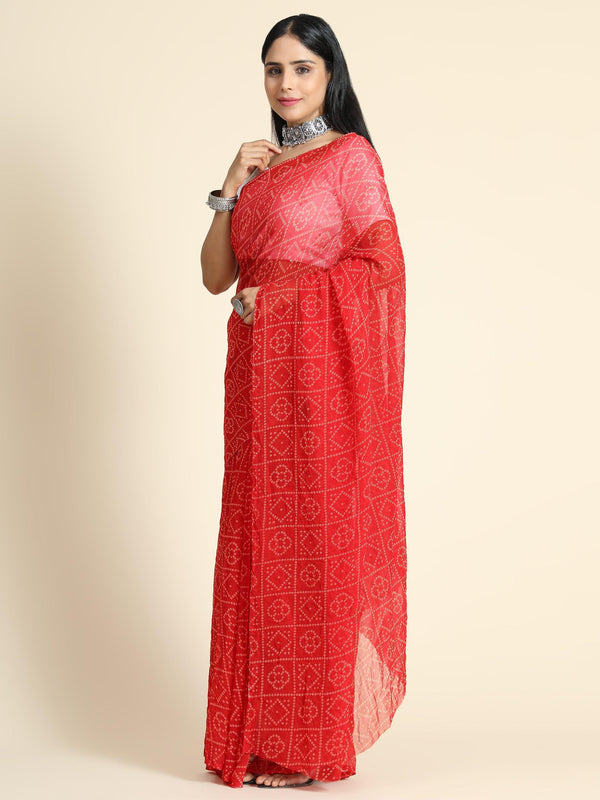 Women's Red Color Beautiful Ethnic Wear saree with embroidered work Blouse - AAISHREE - Indiakreations