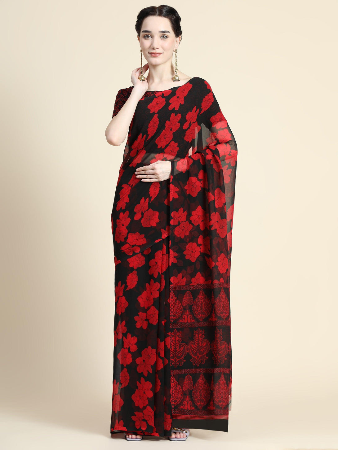 Women's Red Color Beautiful Ethnic Wear Printed Saree - AAISHREE - Indiakreations