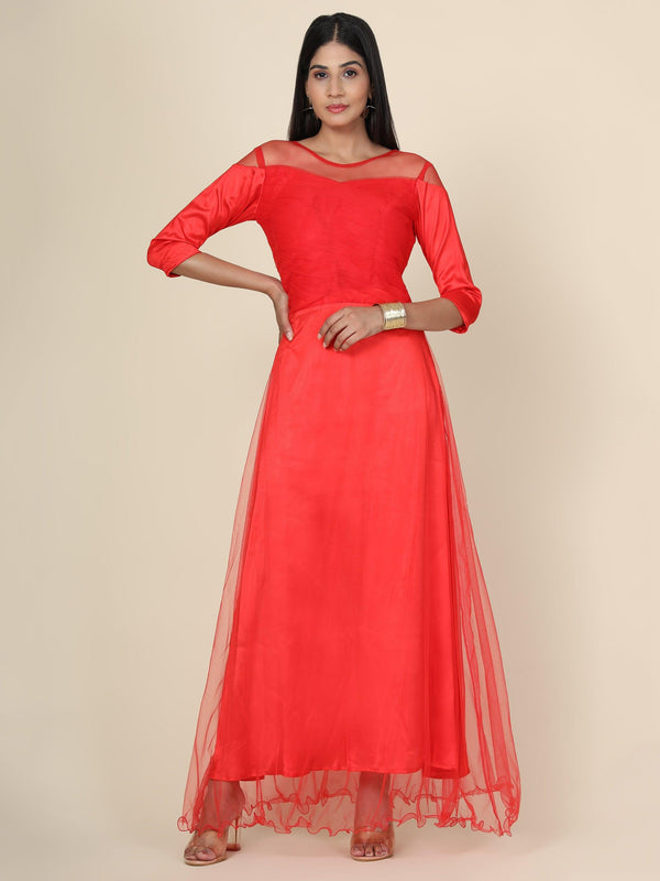 Women's Pleat Draped Red Gown - MIRACOLOS by Ruchi - Indiakreations