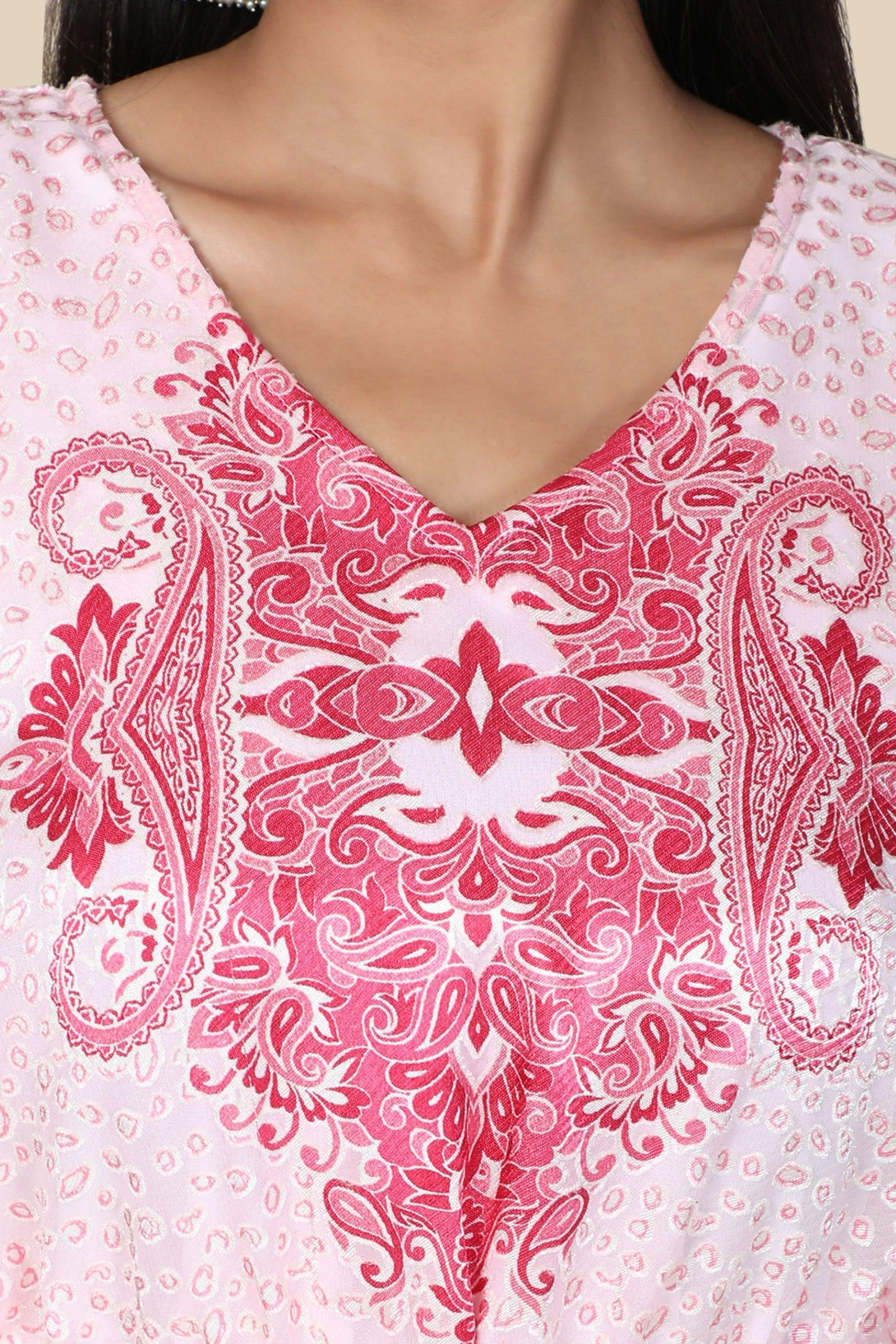 Women's Baby Pink Printed Long Kaftan In Georgette Brasso Self Fabric With Inner - MIRACOLOS by Ruchi - Indiakreations