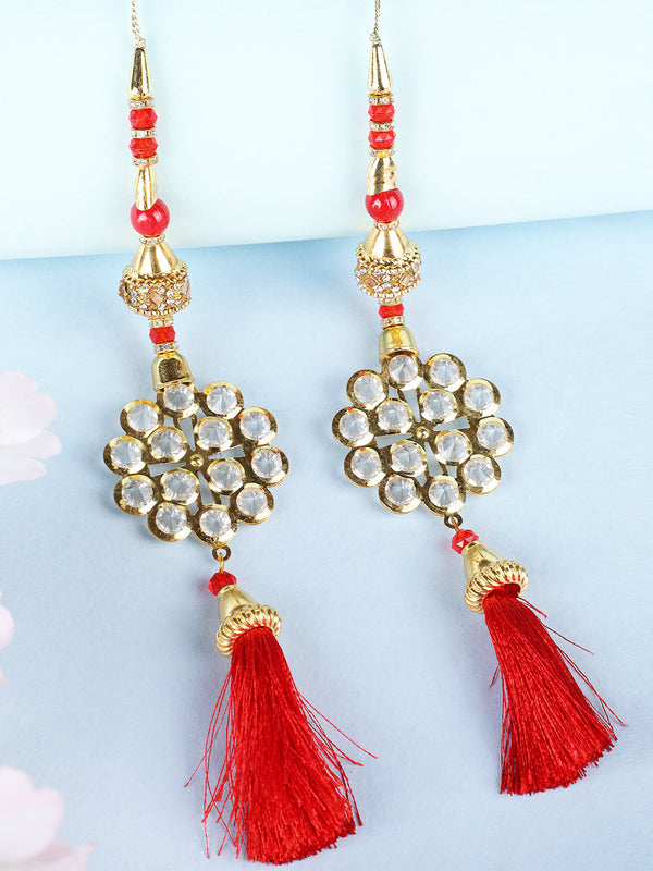 Women's wedding Handmade Hanging bridal heavy Red Tassels Lehange Fancy Beautiful Pair of Latkans - Anikas Creation