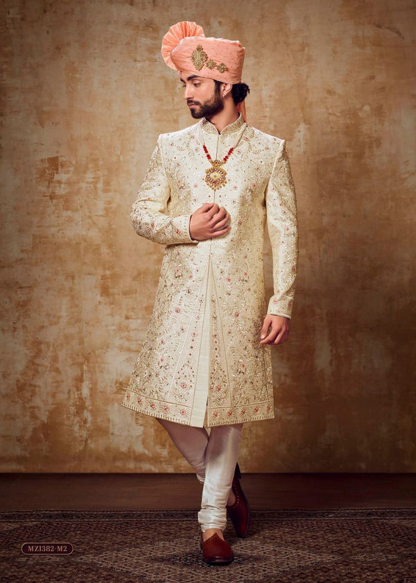 Cream Exquisite Mens Ethnic Sherwani