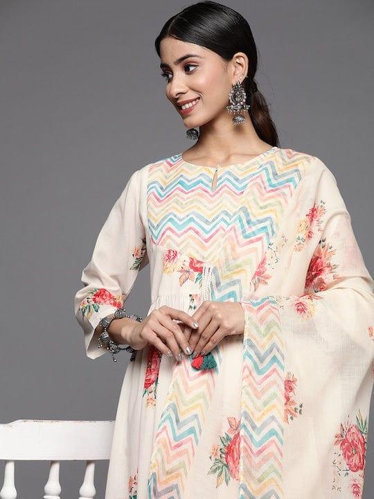 Varanga Women Floral Printed Keyhole Neck Empire Kurta Set - Indiakreations