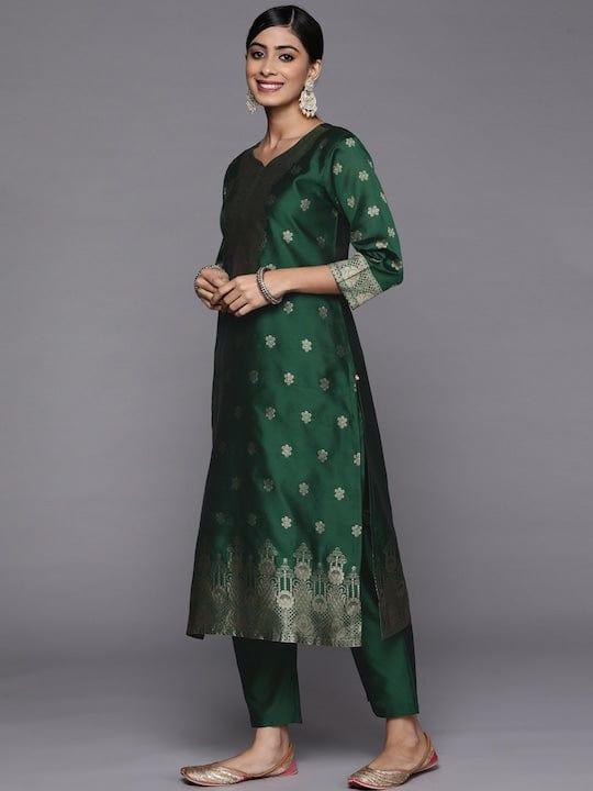 Varanga Women Green Kurta with Trousers & With Dupatta - Indiakreations