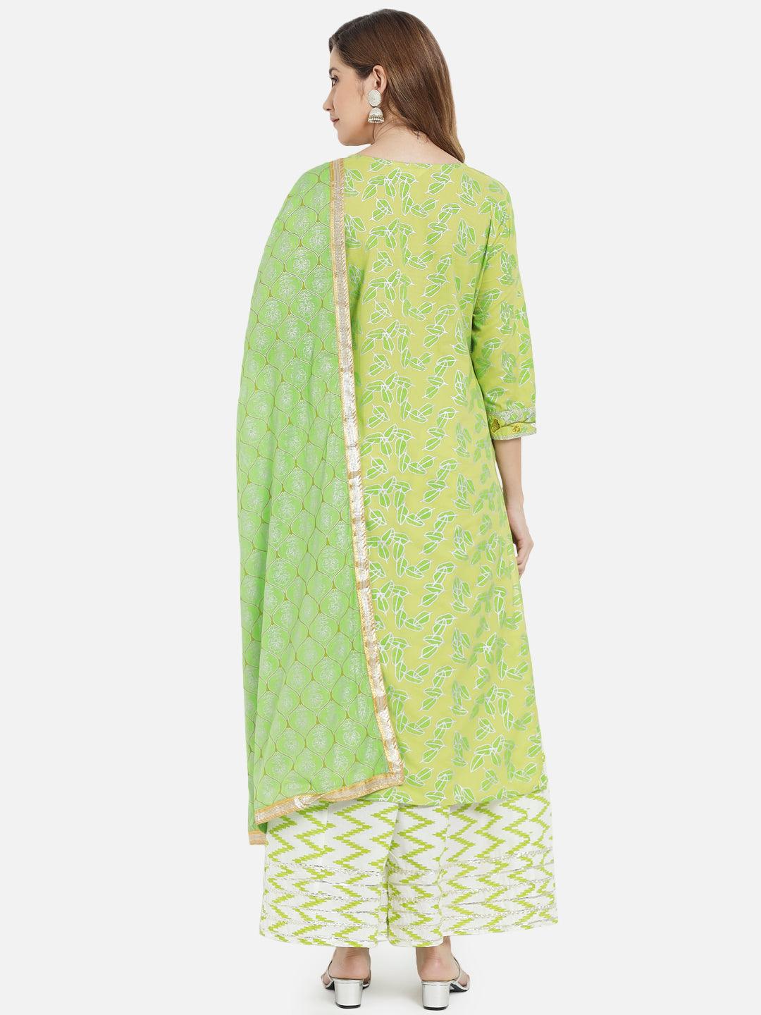 Women's Green Printed Straight Kurta set - Meeranshi - Indiakreations