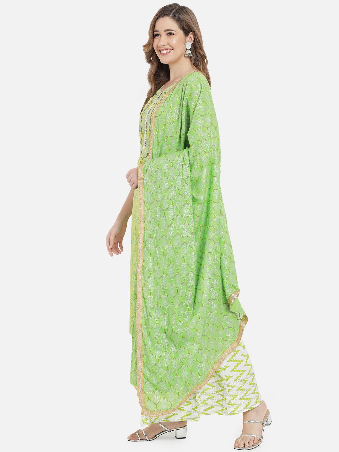 Women's Green Printed Straight Kurta set - Meeranshi - Indiakreations