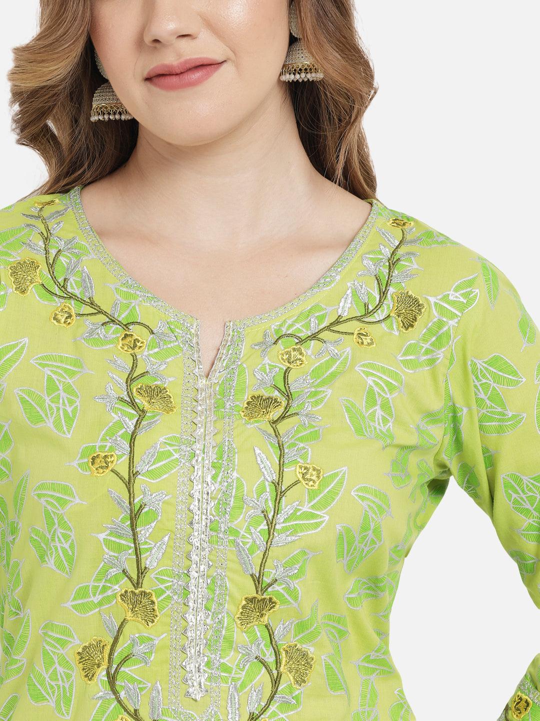 Women's Green Printed Straight Kurta set - Meeranshi - Indiakreations