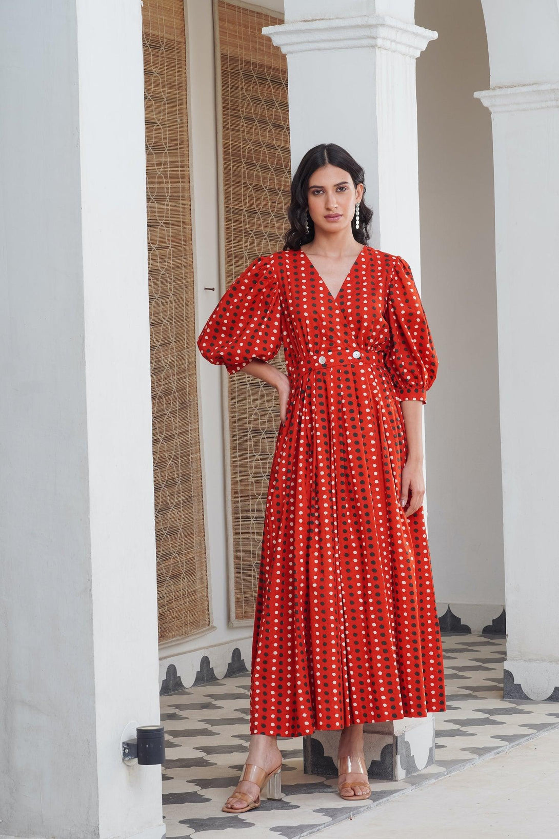 Red Polka Wrap Maxi - Indiakreations