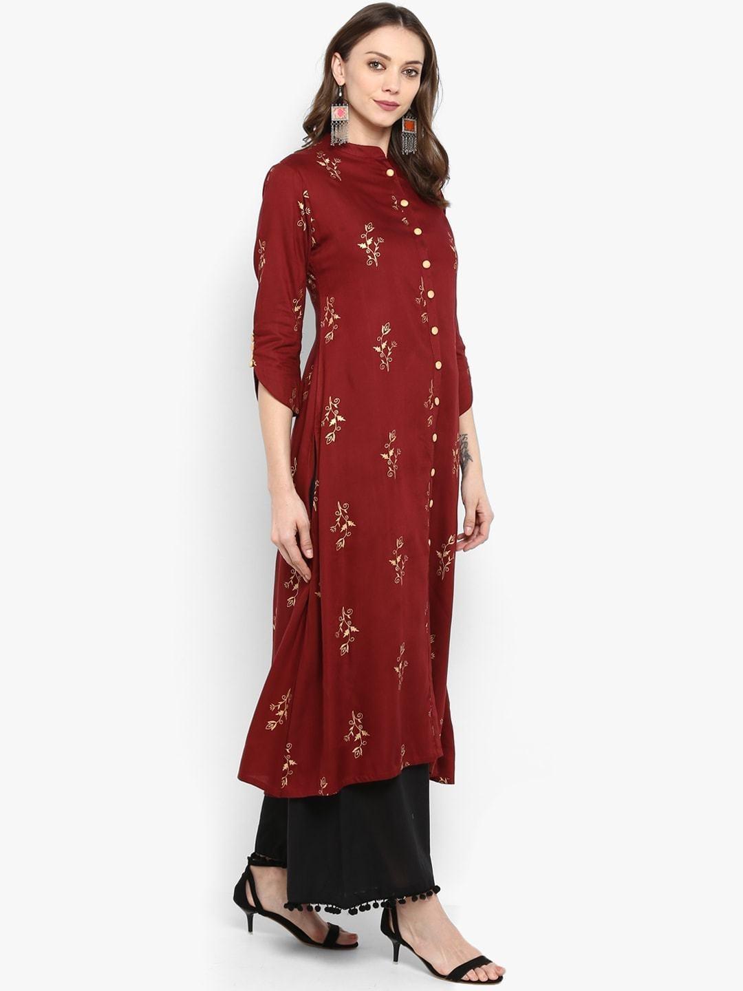 Women's Maroon & Black Printed Kurta with Palazzos - Meeranshi - Indiakreations