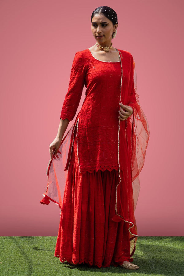 Mehfil Red Gharara Set - Indiakreations