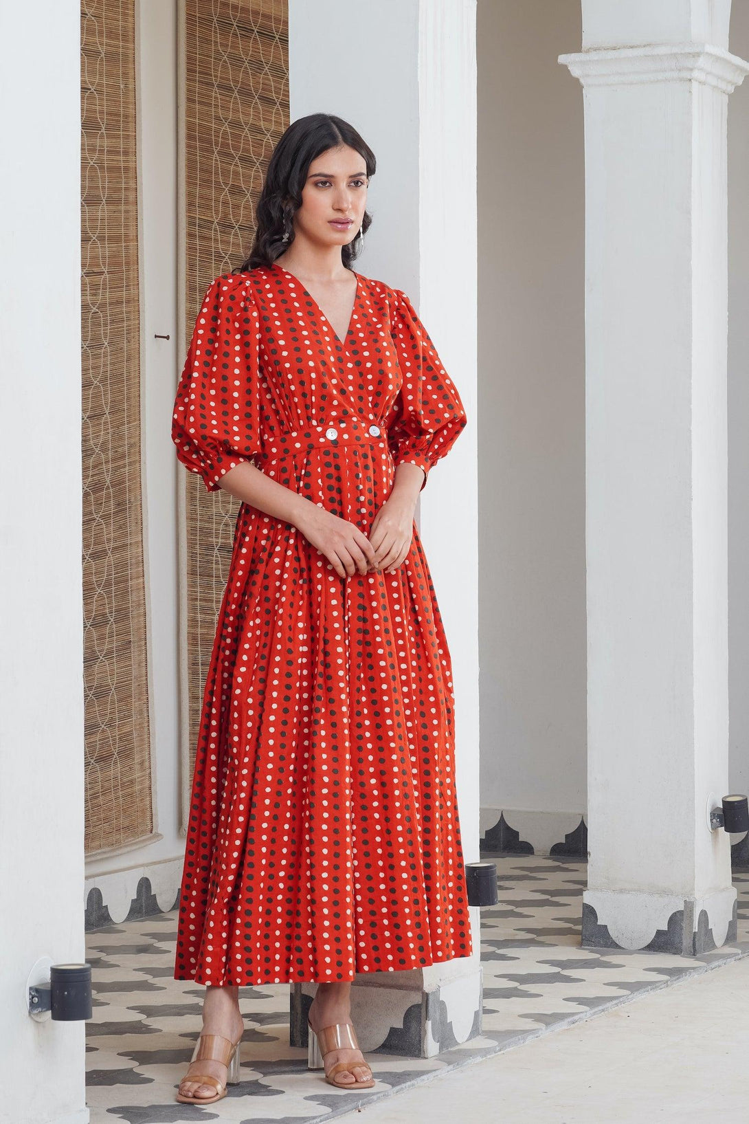 Red Polka Wrap Maxi - Indiakreations