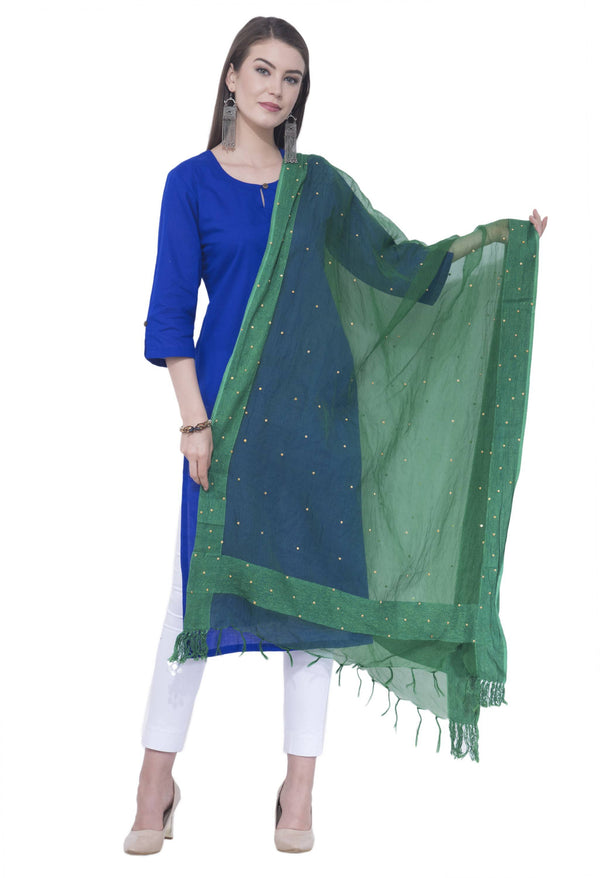 A R SILK Rama green Color Chandna Orgenza cotton Dupattas and Chunnis