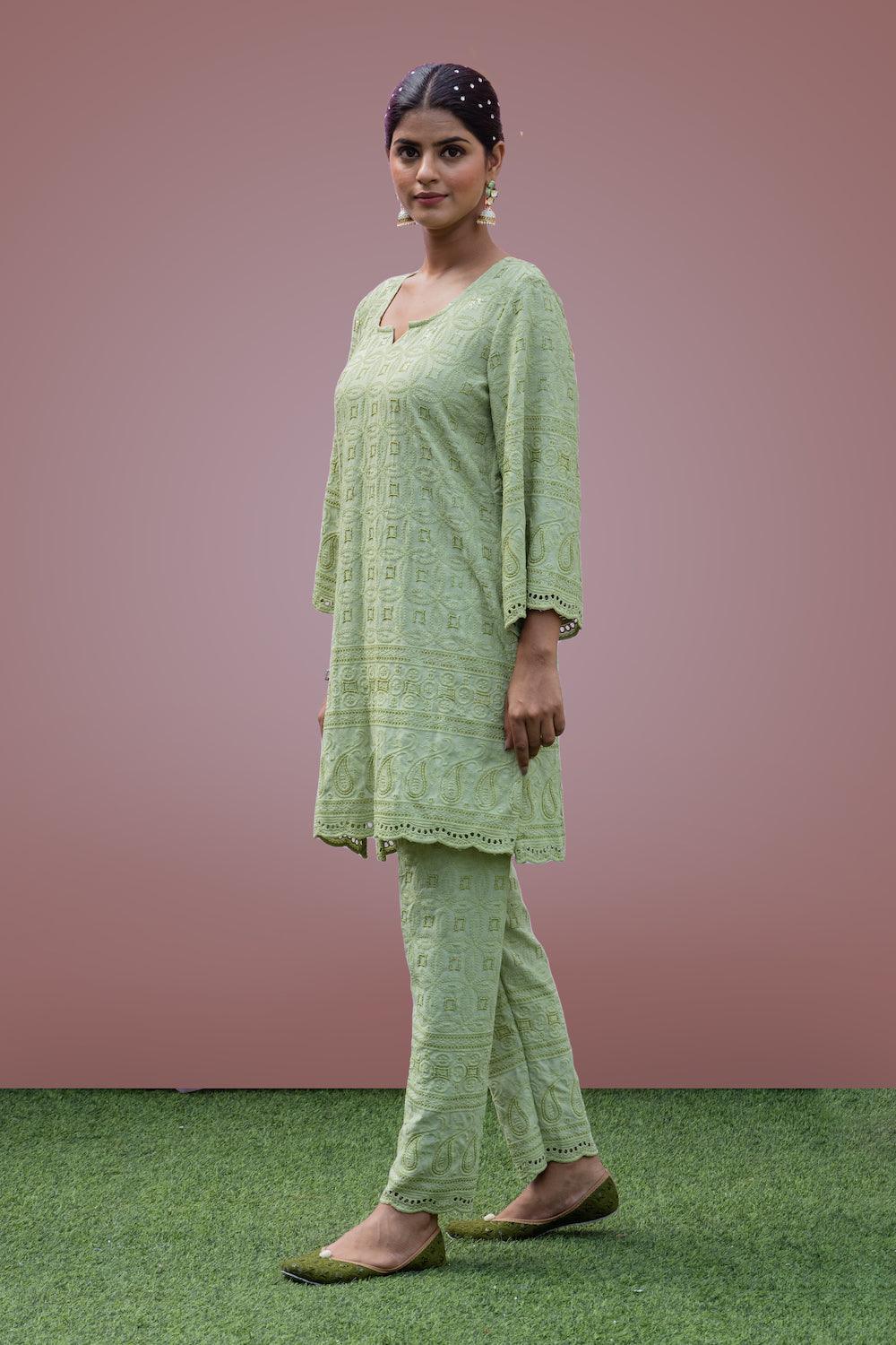 Mehfil Pista Green Twin Set - Indiakreations