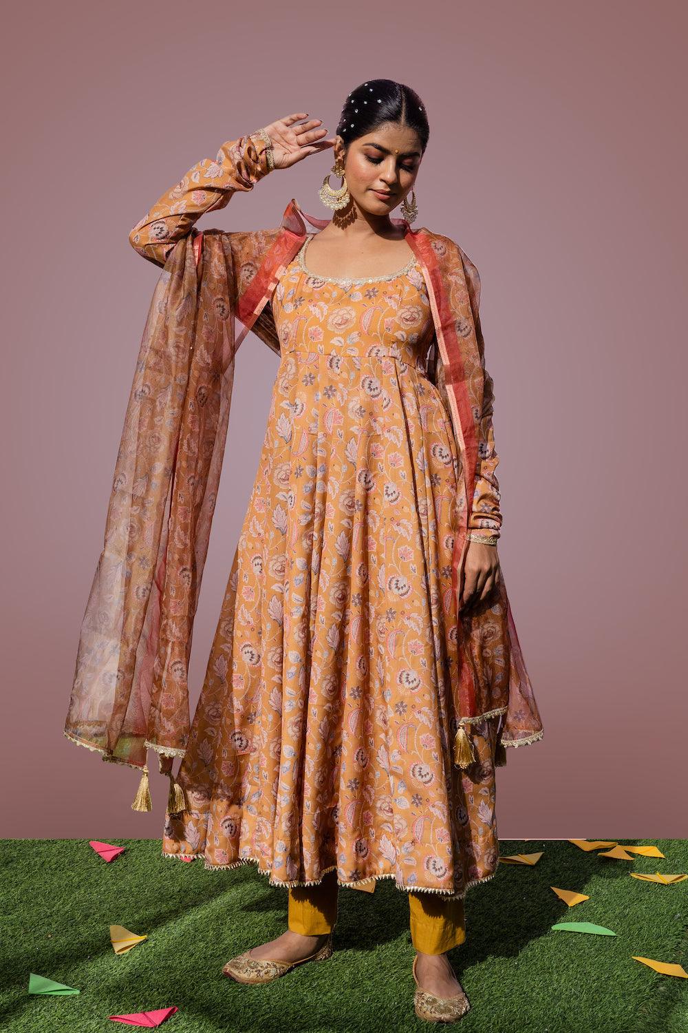 Mehfil Mustard Anarkali Set - Indiakreations