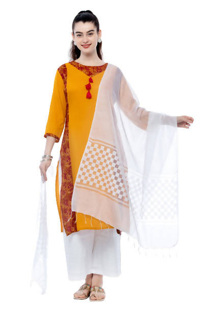 Women's Buta Square Cutt Off White Dupatta & Chunni Mfd0009 - Moeza