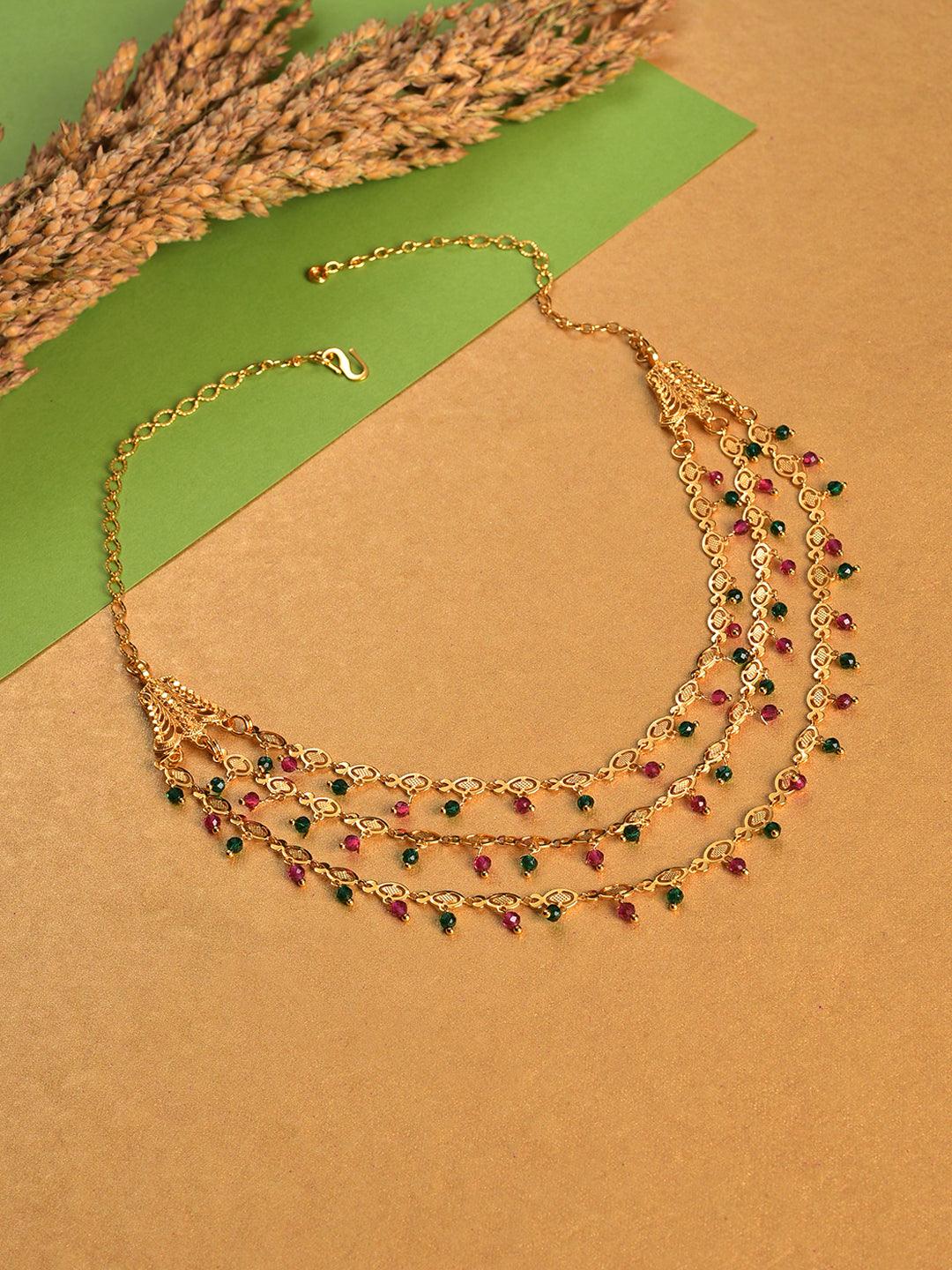 Women's Women Gold-Plated Layered Necklace - Jazz And Sizzle - Indiakreations