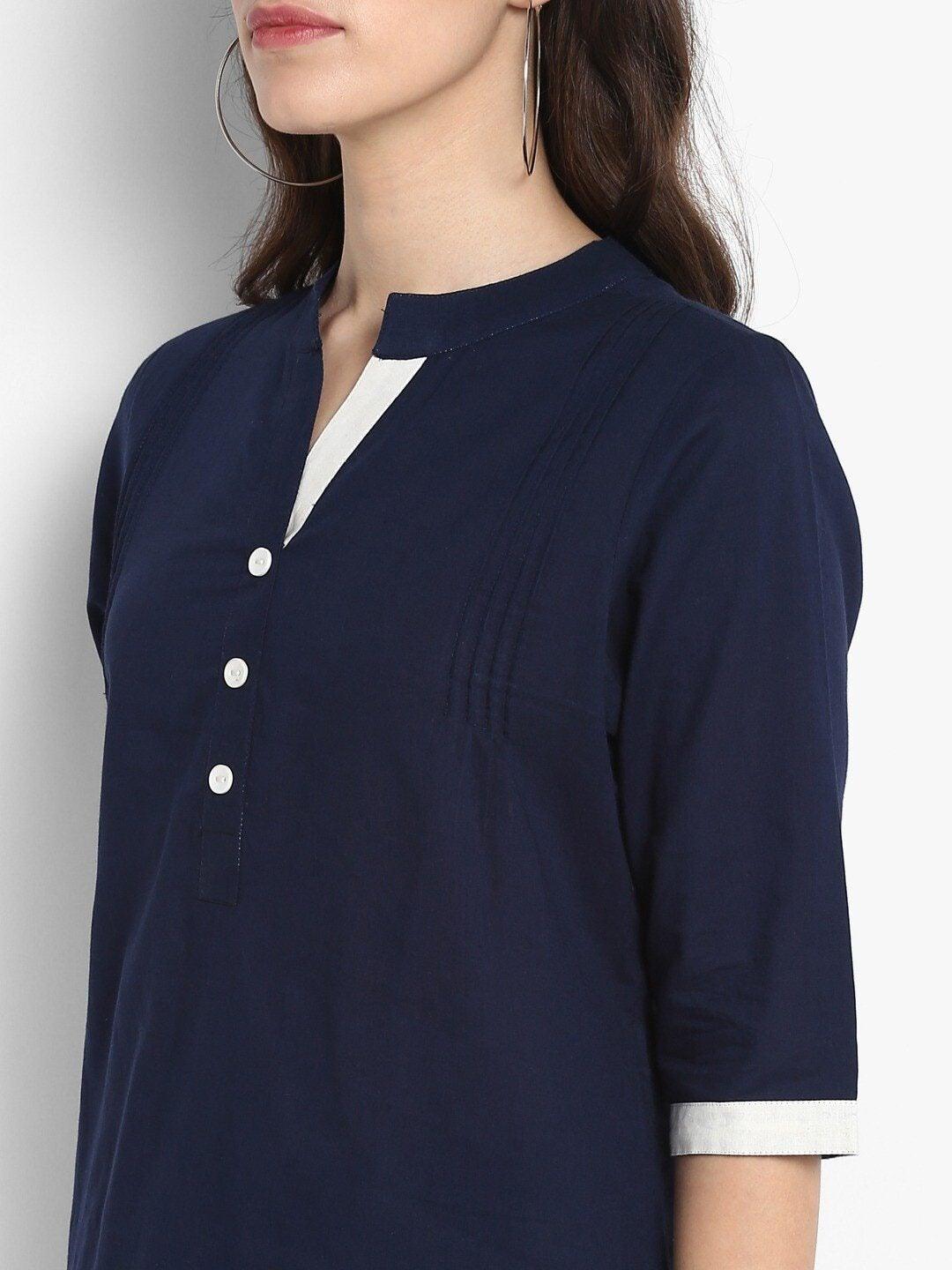 Women's Navy Blue Solid Top - Meeranshi - Indiakreations