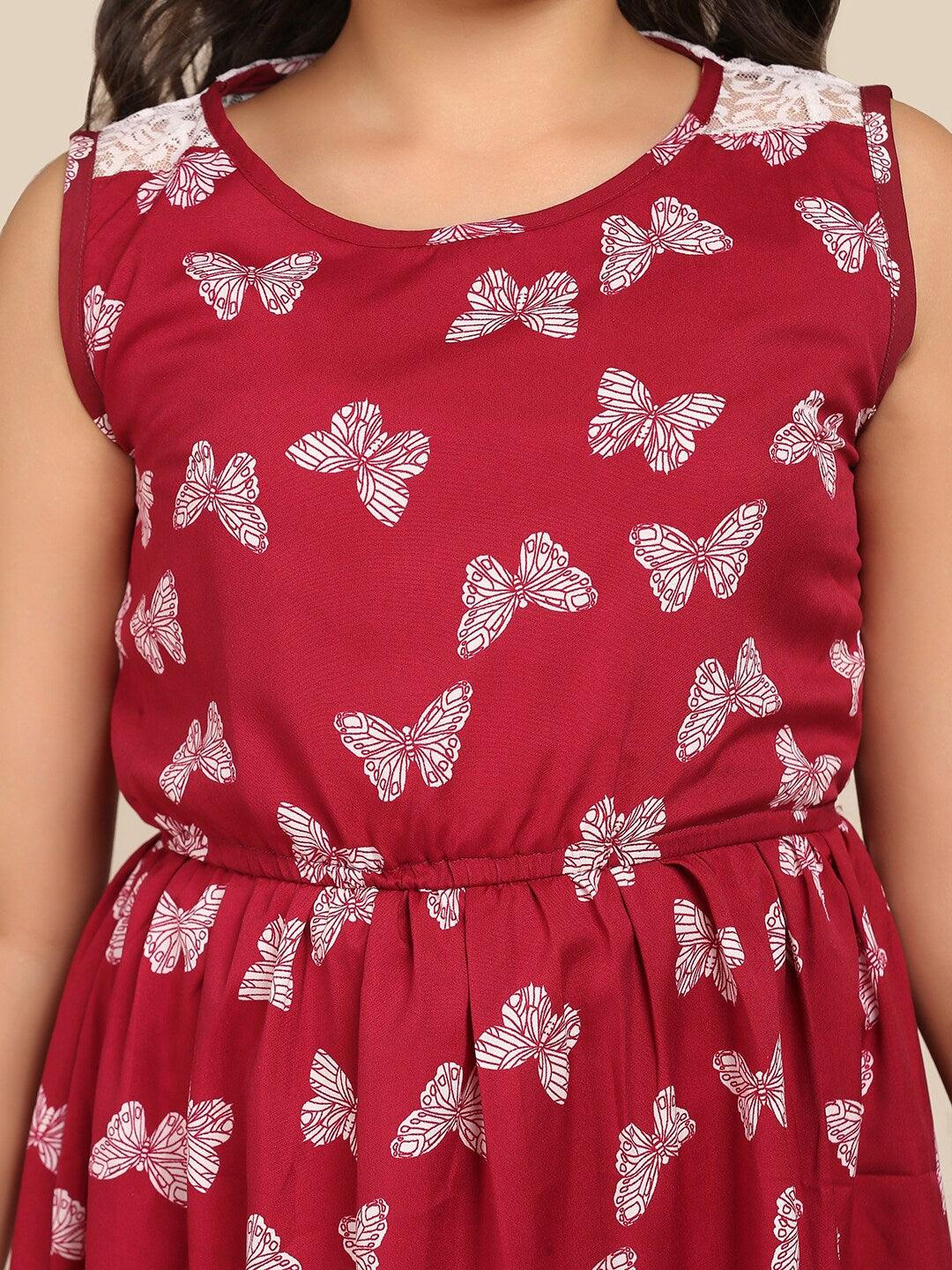 Girl's Maroon & White Floral Dress - NOZ2TOZ KIDS - Indiakreations