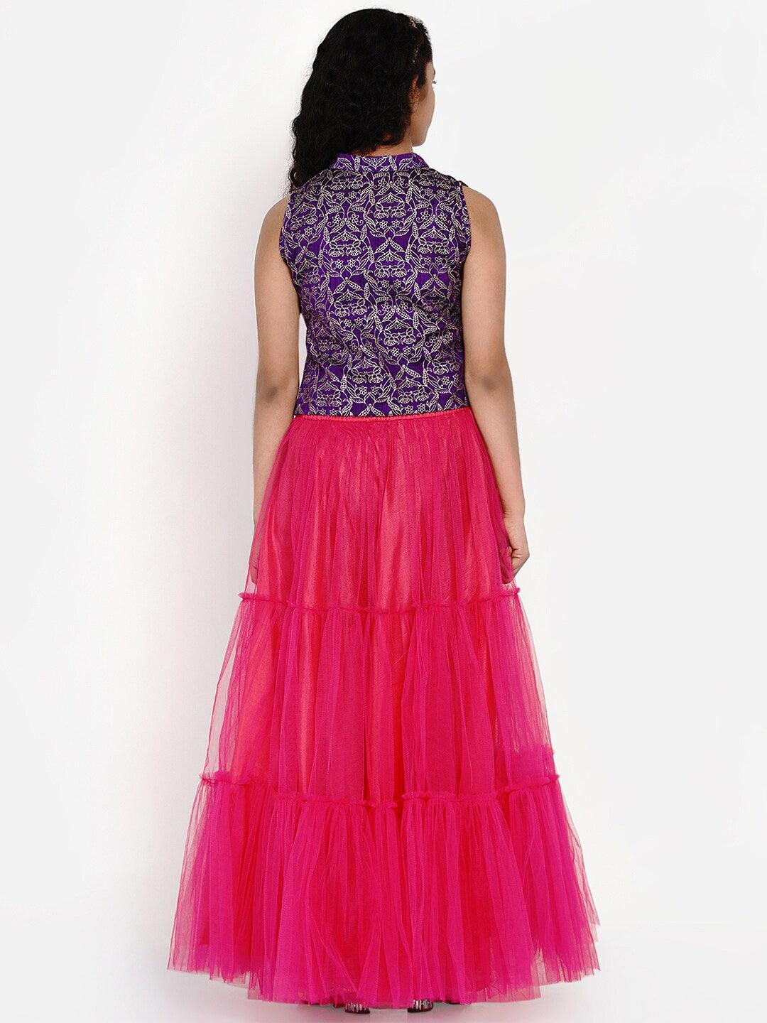 Girl's Purple & Pink Block Print Ready to Wear Lehenga Choli - NOZ2TOZ KIDS - Indiakreations