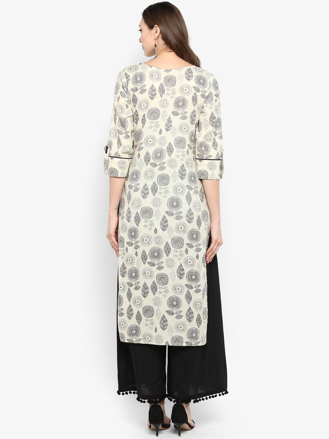 Women's Black & Beige Printed Kurta with Palazzos - Meeranshi - Indiakreations