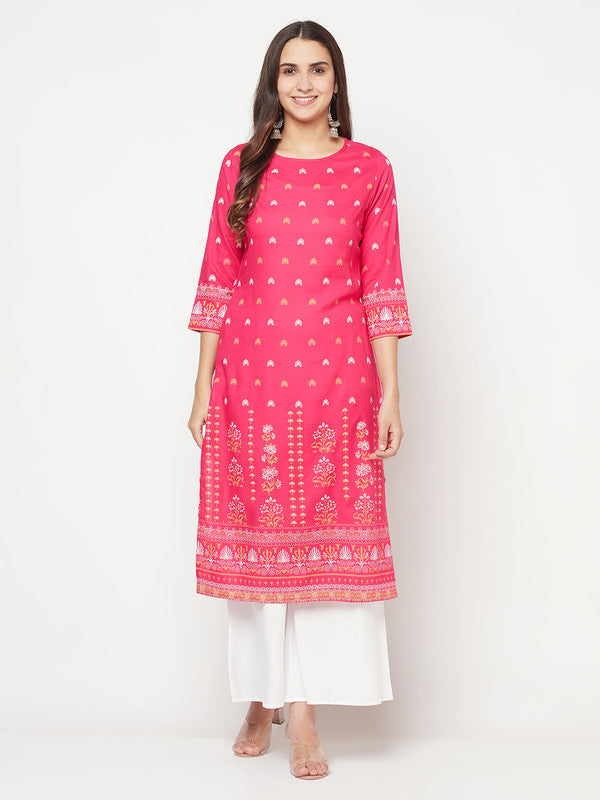 Women's Rayon Screen print straight kurta,Fuchsia-Aniyah