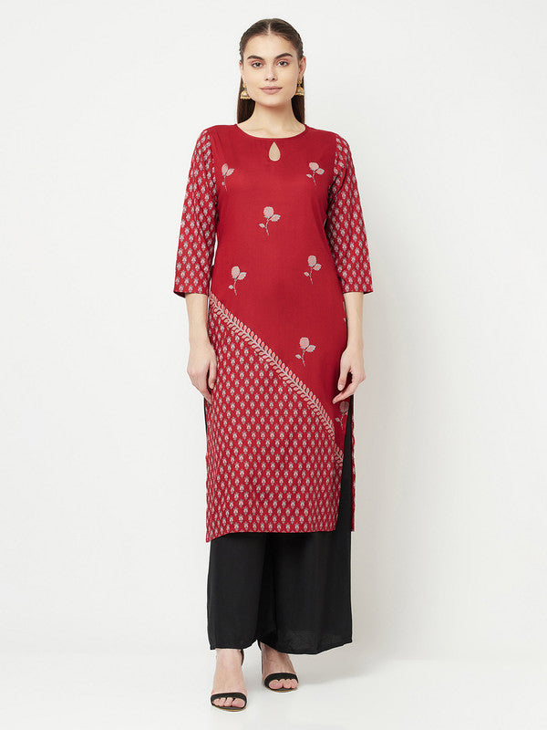 Women's Rayon Digital Screen print straight kurta,Maroon-Aniyah