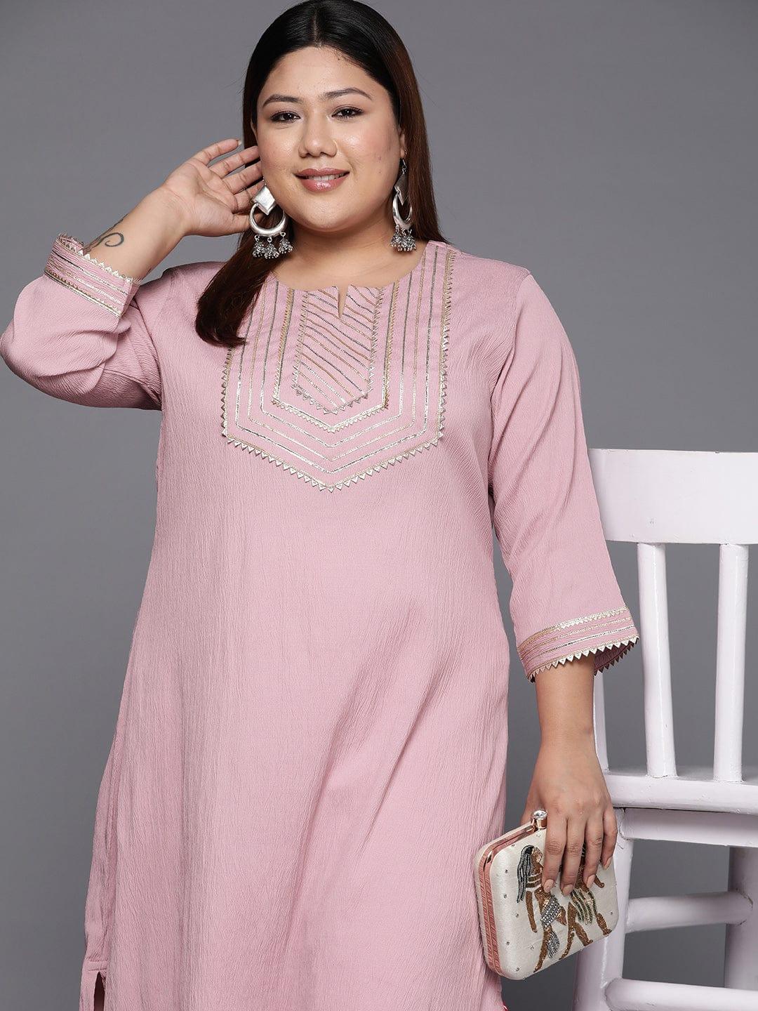 Varanga Women Plus Size Mauve Yoke Design Gotta Patti Crepe Kurta - Indiakreations