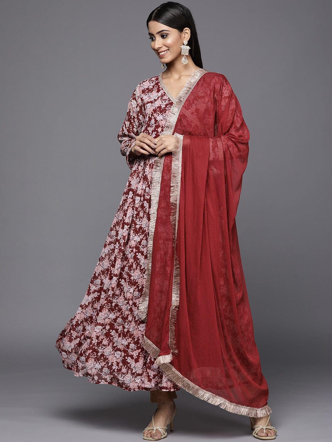 angrakha style georgette printed anarkali kurta paired with chiffon dupatta - Indiakreations