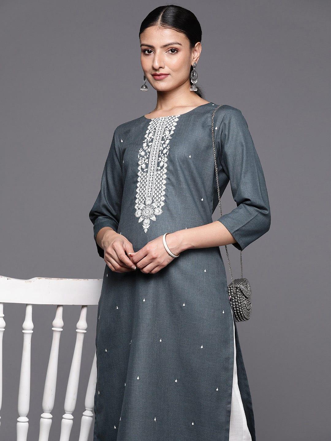 Varanga Women Embroidered Thread Work Floral Kurta - Indiakreations