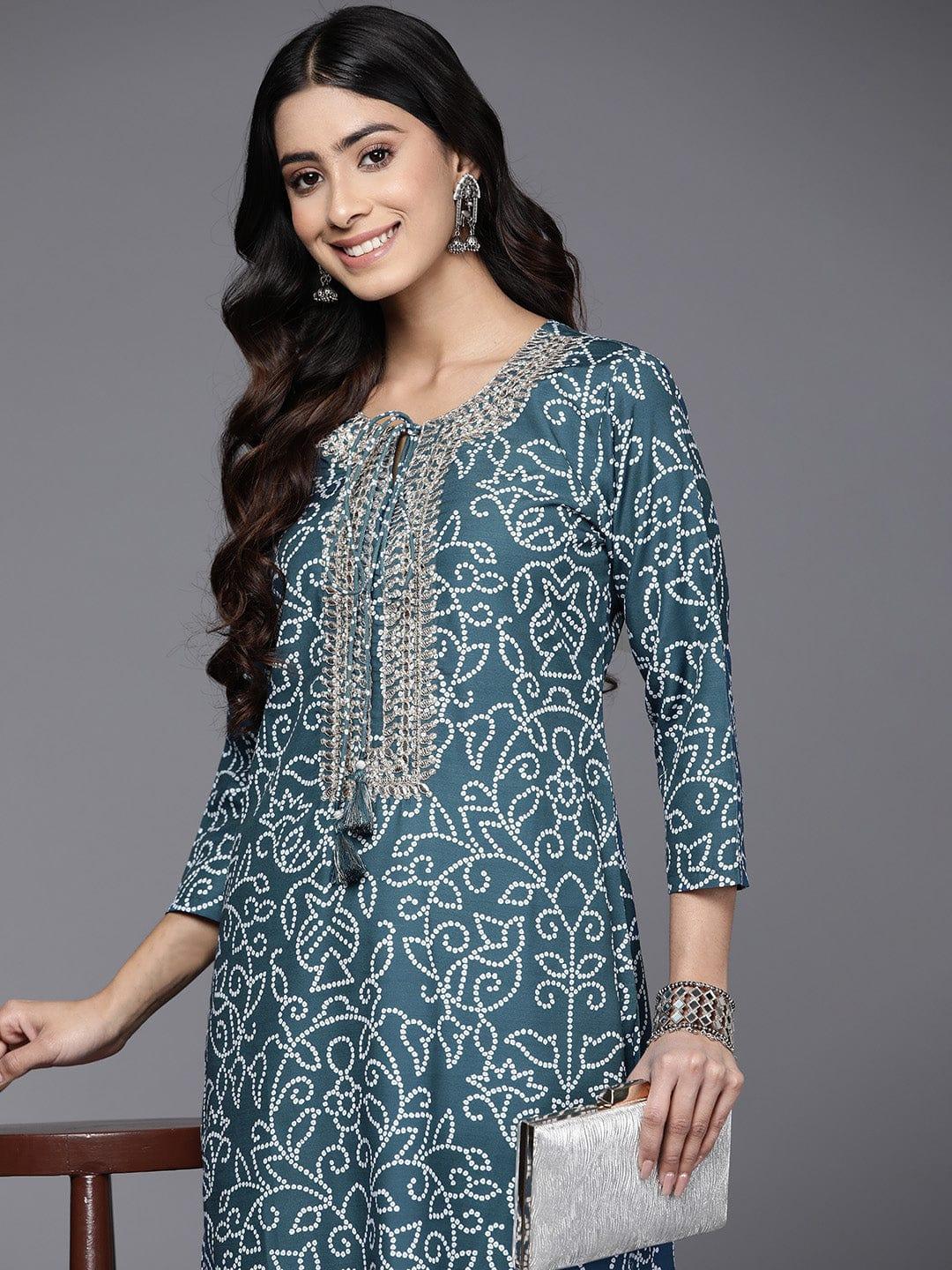 Varanga Bandhani Printed Sequinned Tie-Up Neck Kurta - Indiakreations