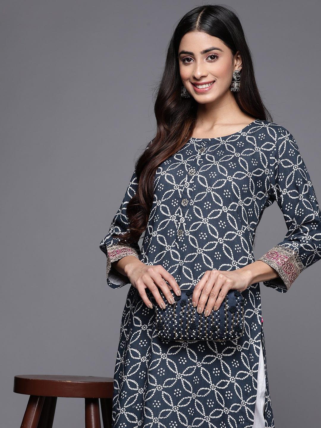 Varanga Women Bandhani Printed Sequinned Indigo Kurta - Indiakreations