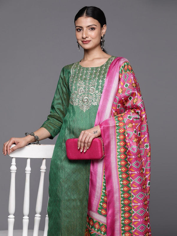 Varanga Women Green Ethnic Motifs Embroidered Kurta with Trousers & With Dupatta - Indiakreations