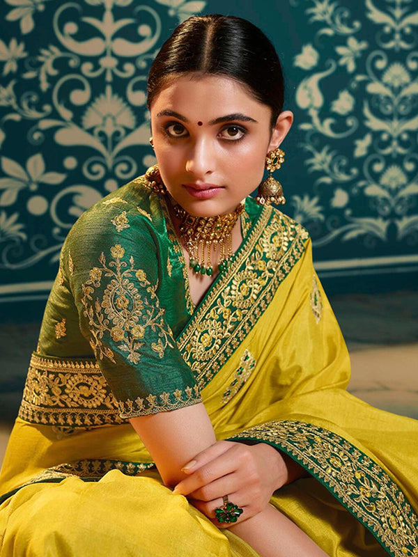 Lime Yellow Bright Silk Saree With Blouse