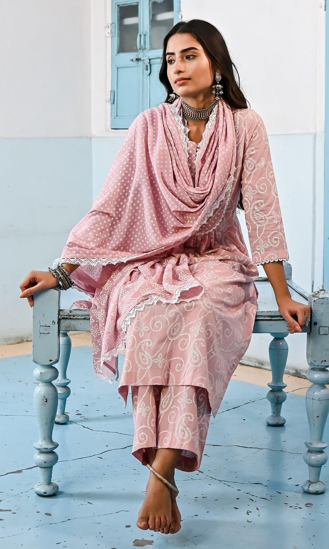 Zahrah 2.0 Dusty pink yoke kurta set - set of 3 - Indiakreations