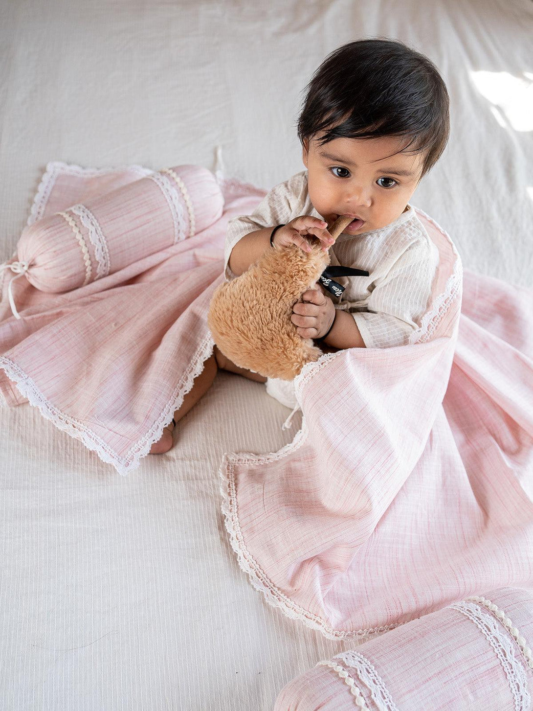 Girl's 100% Organic Peach Cotton Wrap Newborn Baby Blanket - HALEMONS - Indiakreations