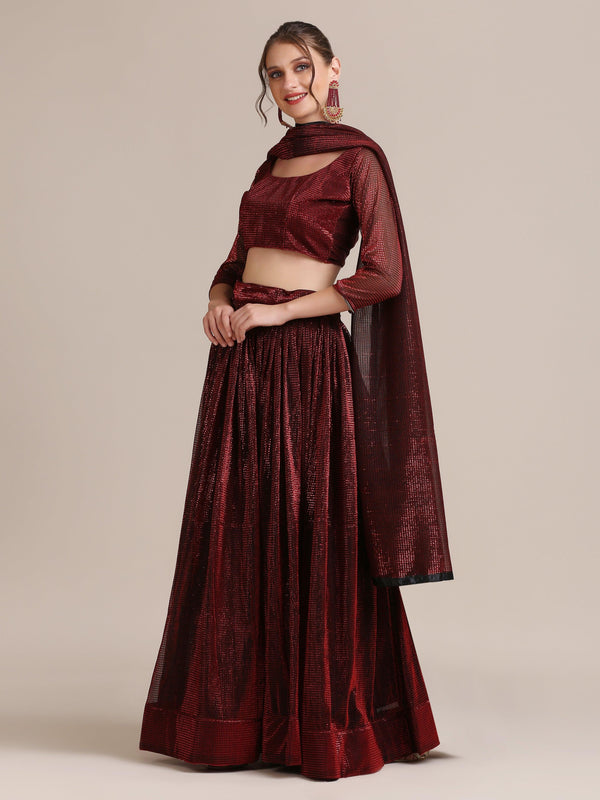 Maroon Shimmery Lehenga Choli Semi-Stitched - Indiakreations