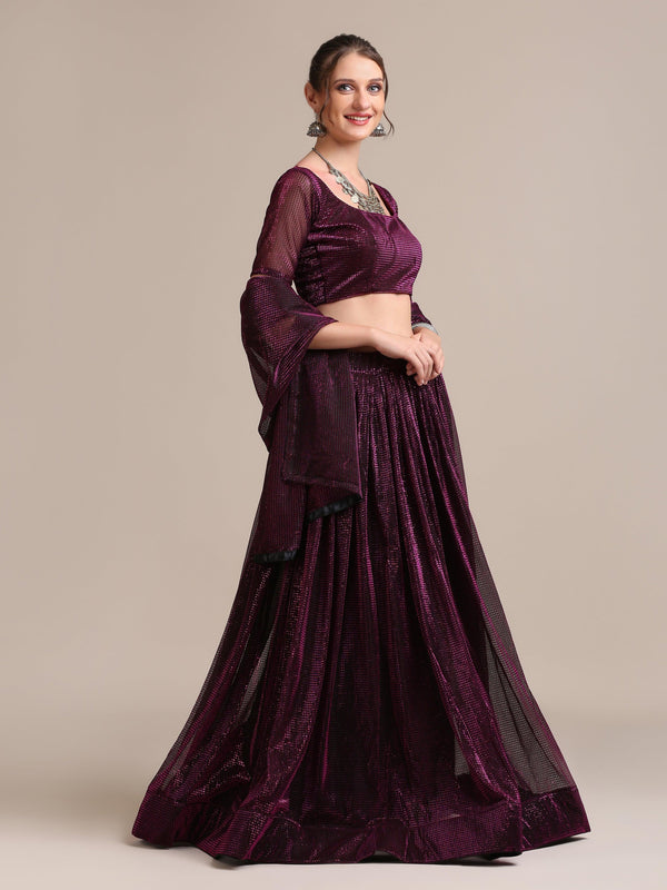Purple Shimmery Lehenga Choli Semi-Stitched - Indiakreations