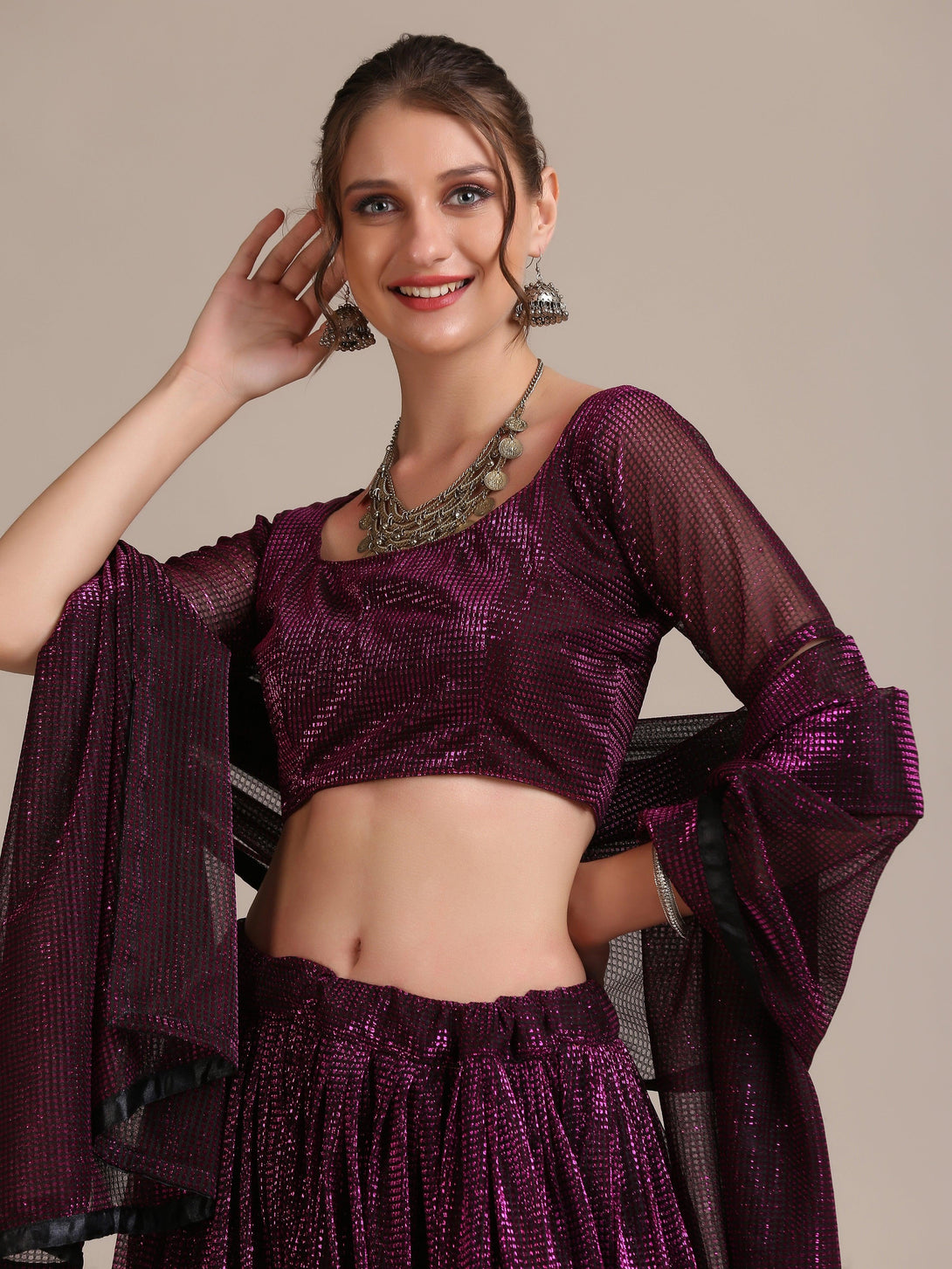 Purple Shimmery Lehenga Choli Semi-Stitched - Indiakreations