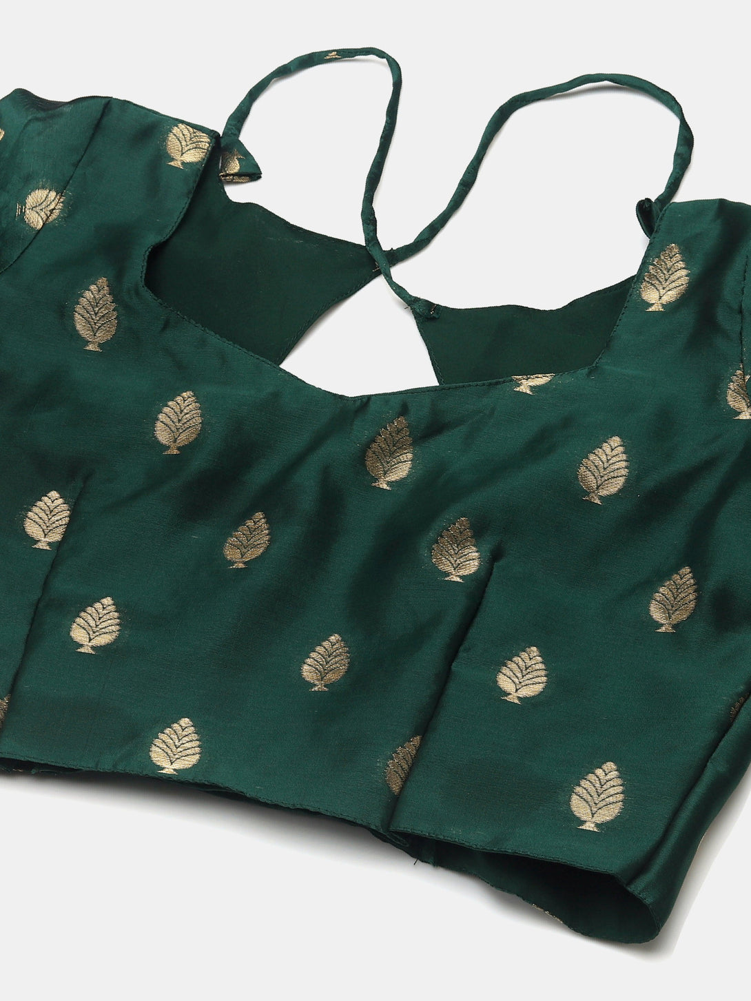 Green Jacquard Silk Lehenga Choli with Gold Woven Work - Indiakreations