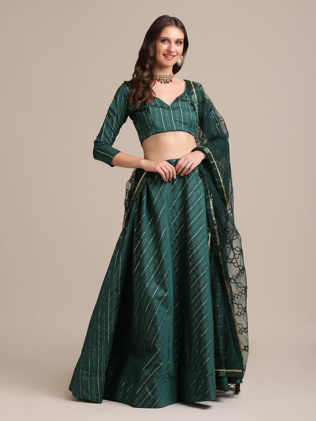 Green Georgette Lehenga Choli with Gota Sequence Work - Indiakreations