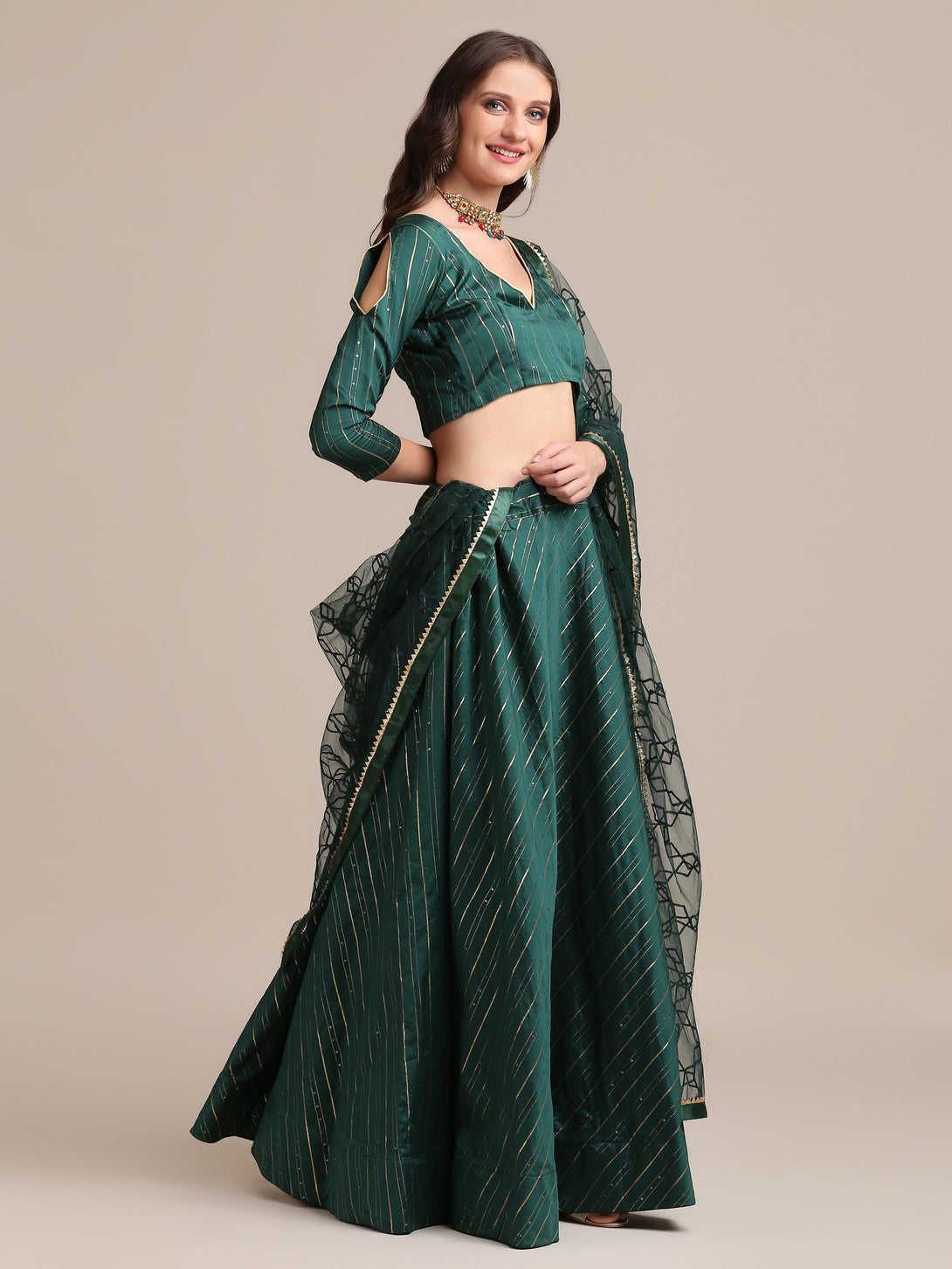 Green Georgette Lehenga Choli with Gota Sequence Work - Indiakreations