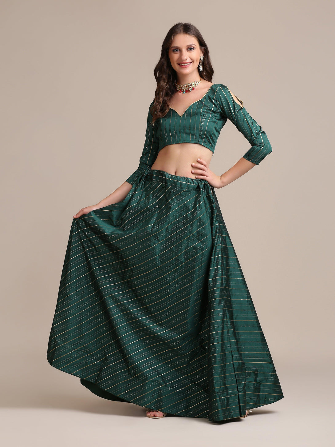 Green Georgette Lehenga Choli with Gota Sequence Work - Indiakreations