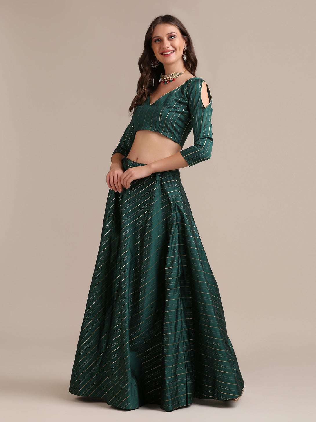 Green Georgette Lehenga Choli with Gota Sequence Work - Indiakreations