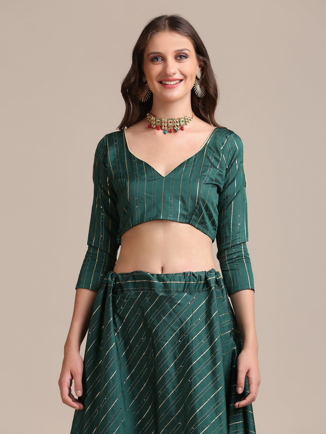 Green Georgette Lehenga Choli with Gota Sequence Work - Indiakreations