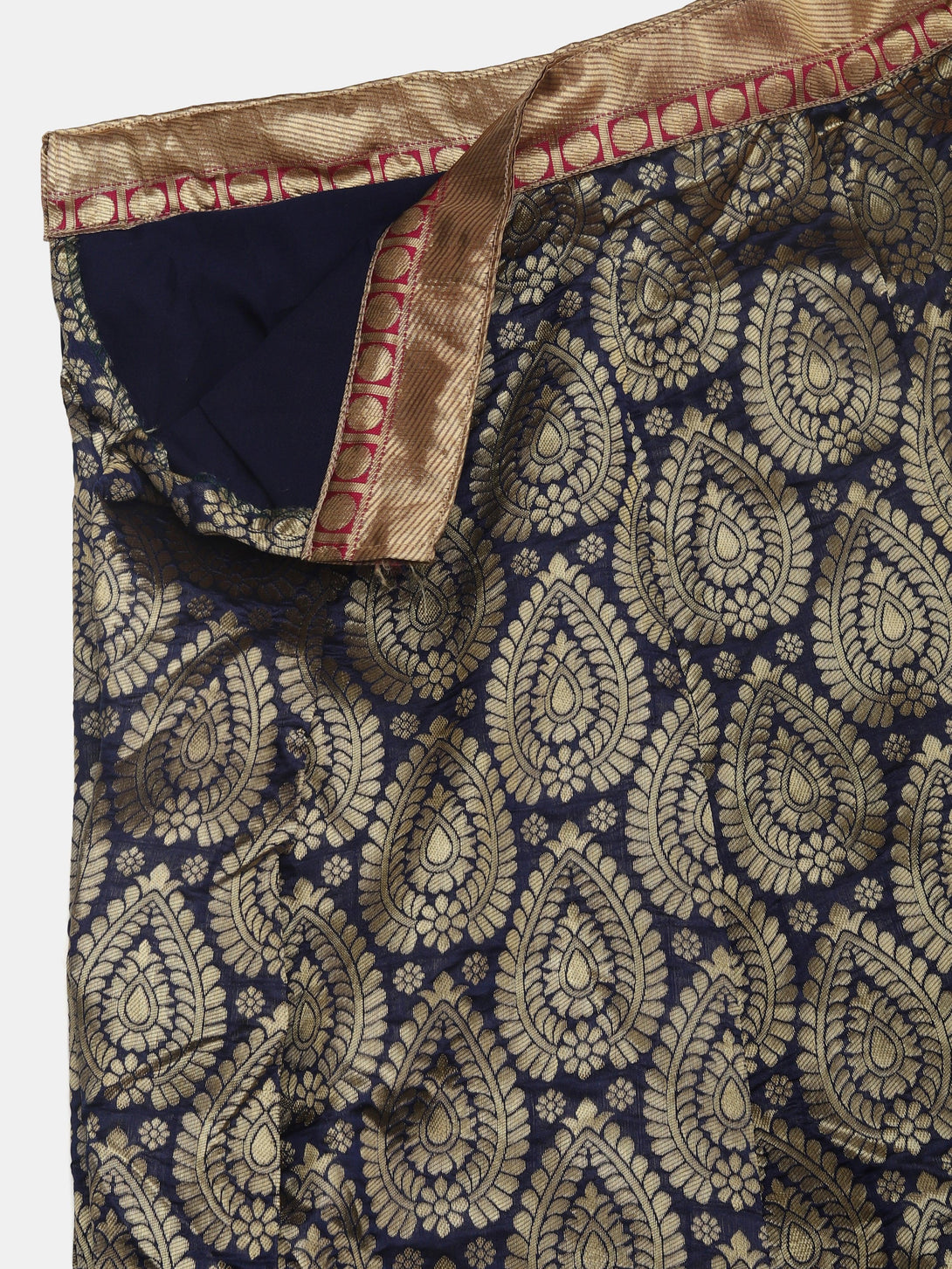 Blue Gold Woven Jacquard Silk Lehenga Choli - Indiakreations